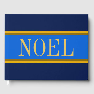NOELブルーエレガントネイビー王室のクリスマスストライプ ゲストブック
