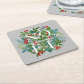 NOELベリーとグリーンクリスマス スクエアペーパーコースター (アングル)