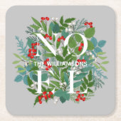 NOELベリーとグリーンクリスマス スクエアペーパーコースター (正面)