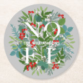 NOELベリーとグリーンクリスマス ラウンドペーパーコースター (正面)