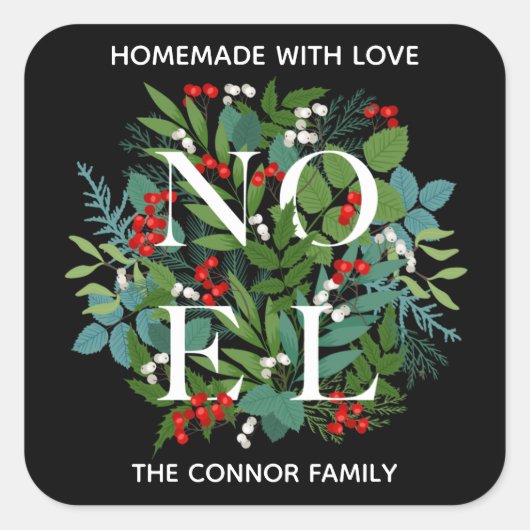 NOELホリーベリーズホームメイドクリスマス スクエアシール (正面)