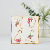 NOELレッド&金ゴールドホリーベリーポインセチア・クリスマス シーズンカード (スタンド正面)