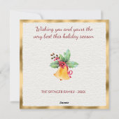 NOELレッド&金ゴールドホリーベリーポインセチア・クリスマス シーズンカード (裏面)