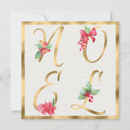 NOELレッド&金ゴールドホリーベリーポインセチア・クリスマス シーズンカード