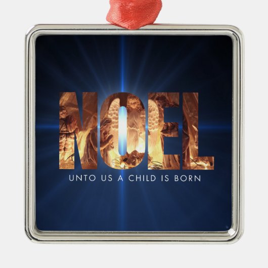NOEL出生シーンミニマリストクリスマス メタルオーナメント (正面)