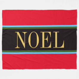 NOEL明るい赤の黒の緑のクリスマスストライプの フリースブランケット