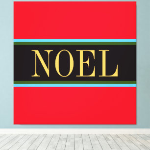 NOEL明カラフルるい赤の黒のクリスマスストライプ キャンバスプリント