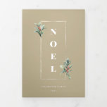 NOEL金ゴールドWinter Berryフレーム写真 三つ折りクリスマスカード<br><div class="desc">エレガントフェイク金ゴールド枠はフェスティバルのシャンパンのベージュ色背景にウィンターベリーの枝を飾った。デザイン機能、枠付きはっきりしたタイプNOEL、名前、年、およびテンプレートの文字線(5枚の写真宇宙が内部に表示されます)。</div>