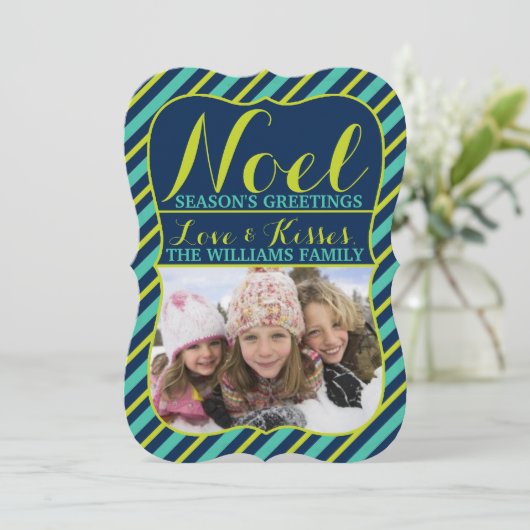 {Noel}ネイビーティール（緑がかった色）&ライムシーズンのグリーティングフォト シーズンカード (スタンド正面)