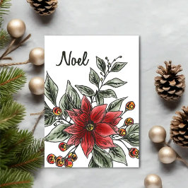 Noel — ポインセチア植物画クリスマスカード カード