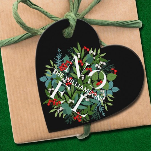 NOEL 緑の葉と実のクリスマス ブラック フェイバータグ