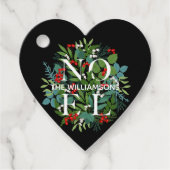 NOEL 緑の葉と実のクリスマス ブラック フェイバータグ (正面)