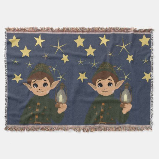 Noël Adorable Elfe et Nuit Étoilée スローブランケット (正面)