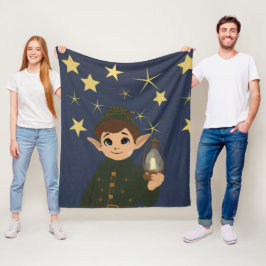Noël Adorable Elfe et Nuit Étoilée フリースブランケット