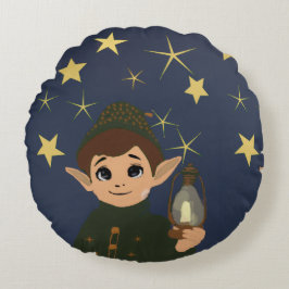 Noël Adorable Elfe et Nuit Étoilée ラウンドクッション