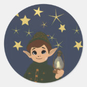 Noël Adorable Elfe et Nuit Étoilée ラウンドシール (正面)