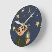 Noël Adorable Elfe et Nuit Étoilée ラウンド壁時計 (傾斜)