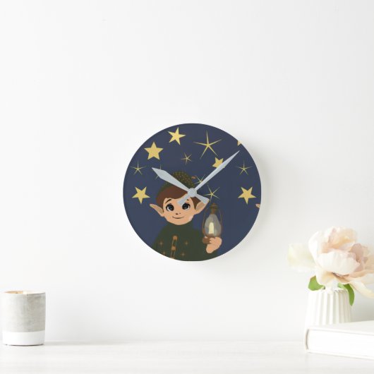 Noël Adorable Elfe et Nuit Étoilée ラウンド壁時計 (ホーム)