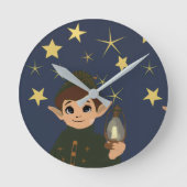 Noël Adorable Elfe et Nuit Étoilée ラウンド壁時計 (正面)