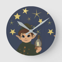 Noël Adorable Elfe et Nuit Étoilée ラウンド壁時計