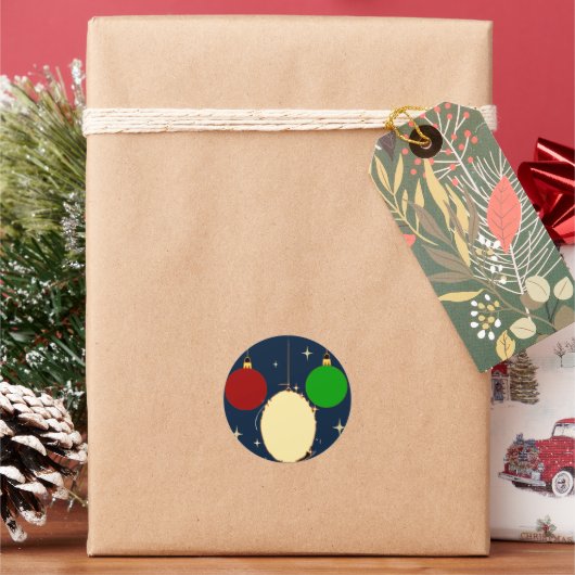 Noël Bleu Marine Boule Festive ラウンドシール (クリスマス)