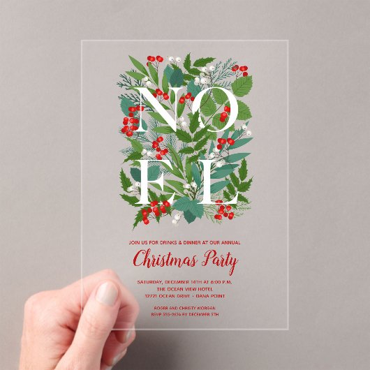 NOEL Elegant Greenery Christmas アクリル招待状 (インサイチュ (ポータブル))