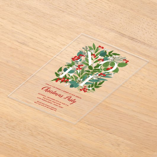 NOEL Elegant Greenery Christmas アクリル招待状 (レイダウン)