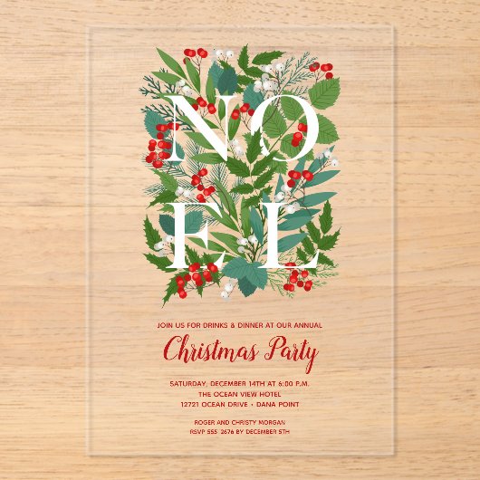 NOEL Elegant Greenery Christmas アクリル招待状 (正面)