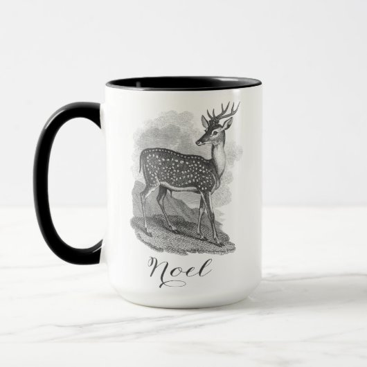 Noel mug with an beautiful antique deer etching. マグカップ (左)