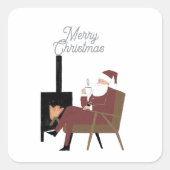 Noël Traditionnel Père Noël devant la Cheminée スクエアシール (正面)