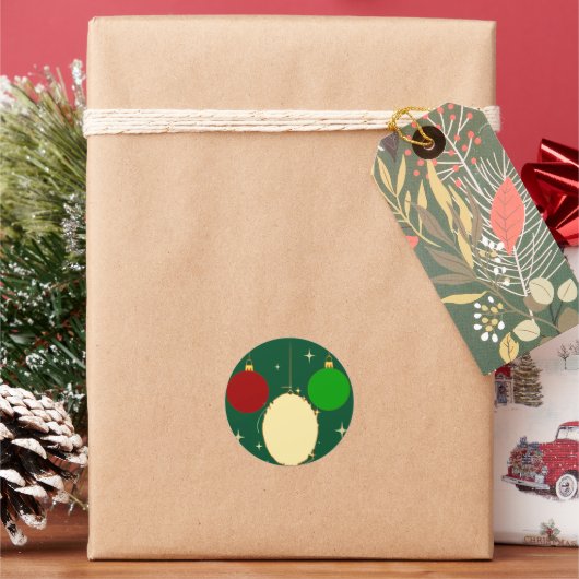 Noël Vert Sapin Boule Festive ラウンドシール (クリスマス)