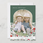 NOELLEグリーンレッドフローラファミリーフォトクリスマス シーズンカード (正面)