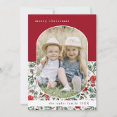 NOELLE赤い花のパターン家族の写真クリスマス シーズンカード (正面)