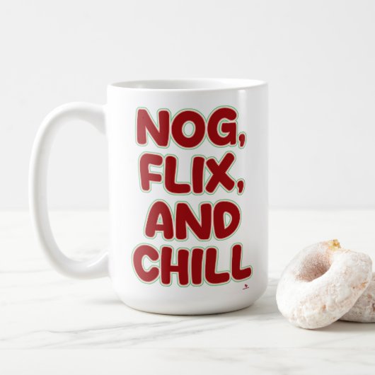 Nog Flix and Chill Funny Christmas Cozy Saying コーヒーマグカップ (ドーナツ)