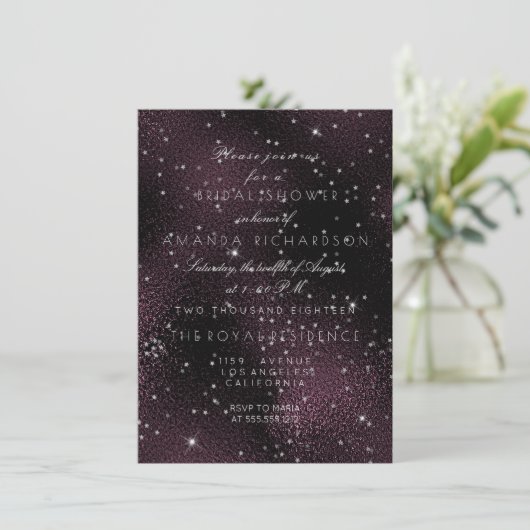 Noirバーガンディの銀製の星のブライダルのバチェロレッテ 招待状 (スタンド正面)