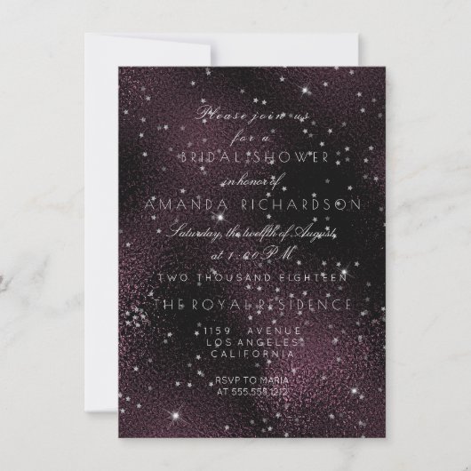 Noirバーガンディの銀製の星のブライダルのバチェロレッテ 招待状 (正面)
