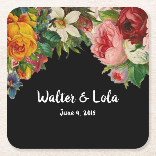 Noir花柄 スクエアペーパーコースター (正面)