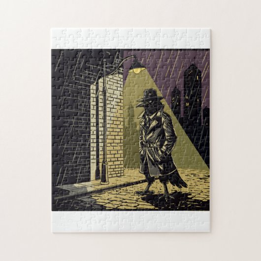 Noir Crow Detective in Rain Moody Comic Art Jigsaw ジグソーパズル (縦)