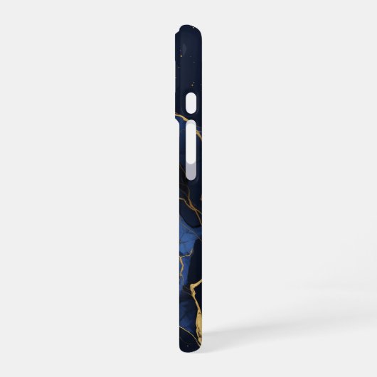 Noir Saphir Luxury Midnight Navy Marble Gold iPhone 16ケース (左側面)