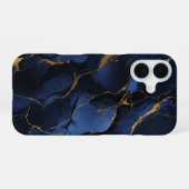 Noir Saphir Luxury Midnight Navy Marble Gold iPhone 16ケース (裏面横)