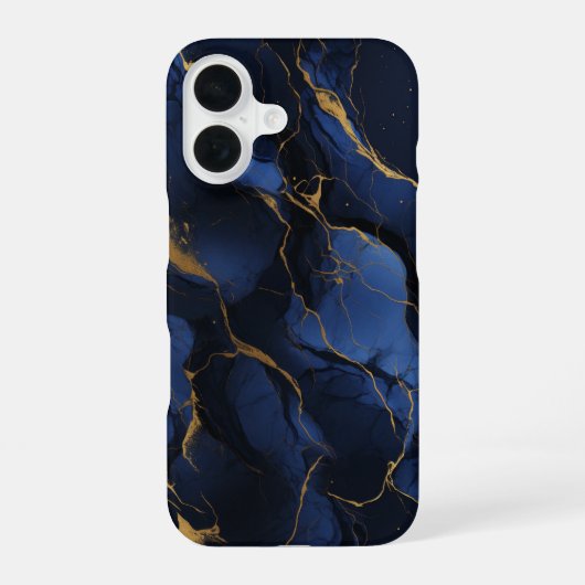 Noir Saphir Luxury Midnight Navy Marble Gold iPhone 16ケース (裏面)