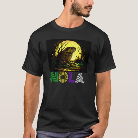 Nola Saying New Orleans Mardi Gras Nutria Rat 2 Tシャツ (正面)