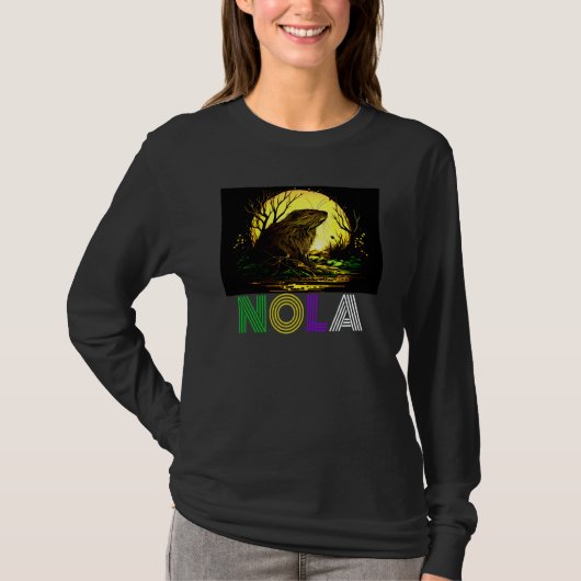 Nola Saying New Orleans Mardi Gras Nutria Rat 2 Tシャツ (正面)