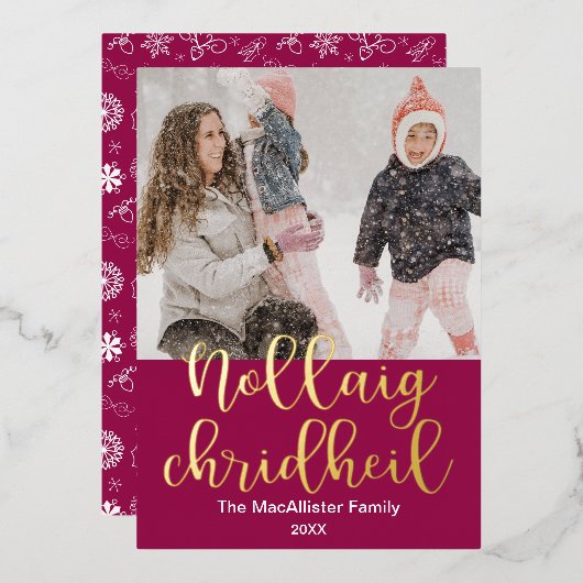 Nollaig Chridheil、スコットゲールのメリークリスマス 箔シーズンカード (正面/裏面)