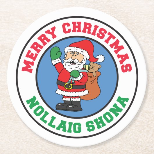 Nollaig Shona Irish Christmas Santa ラウンドペーパーコースター (正面)