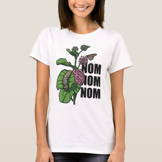 Nom Nom Nomのマダラチョウの幼虫のMilkweed Tシャツ (正面)