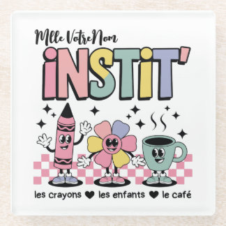 Nom Personnalisé Mignon Retro Pour Instit' ガラスコースター