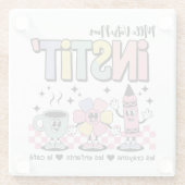 Nom Personnalisé Mignon Retro Pour Instit' ガラスコースター (裏面)