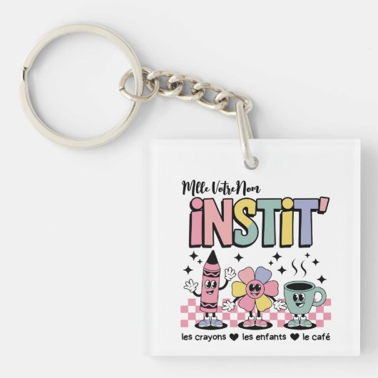 Nom Personnalisé Mignon Retro Pour Instit' キーホルダー (正面)