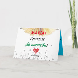 Nombre profesor-a Gracias de corazón サンキューカード
